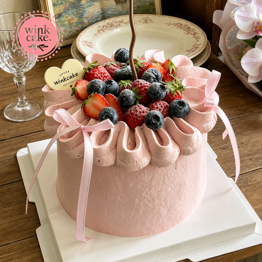 Strawberry and Blueberry Mix Cake in Pastel Pink - Birthday & Anniversary Gift