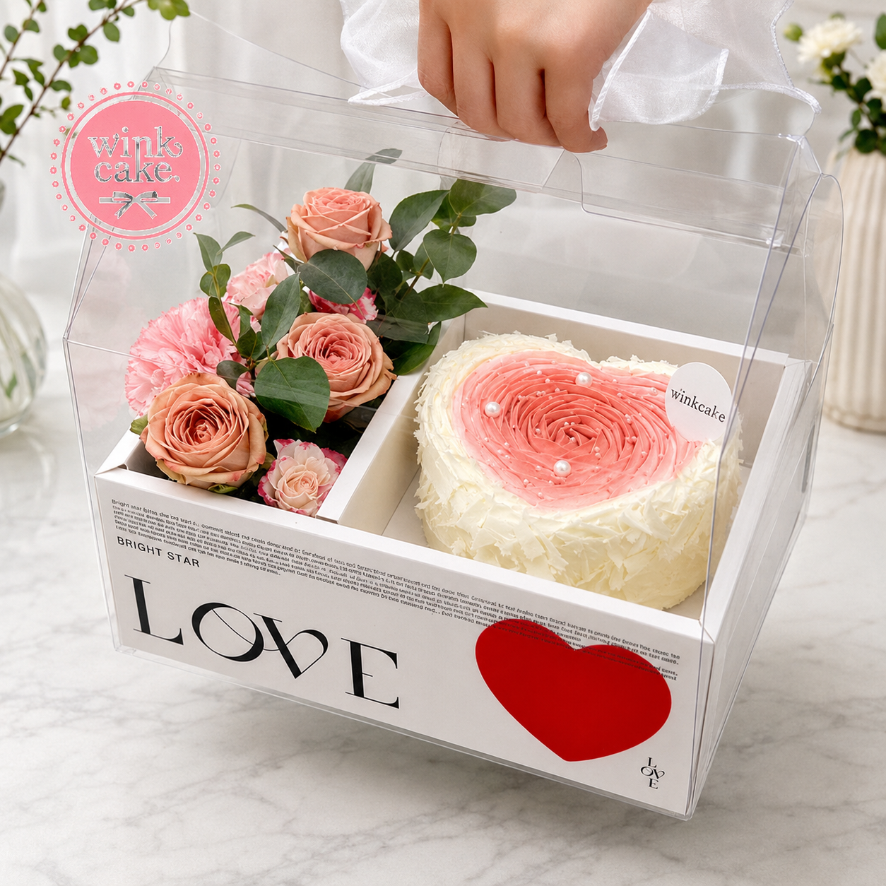 Hộp quà tặng Bánh kem Hoa tươi Hồng Cappuccino Vintage Quà tặng Bạn gái Valentine