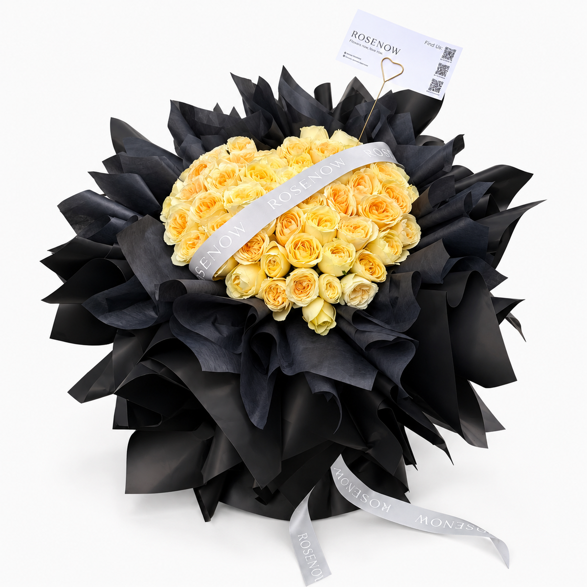 Creamy Yellow Roses Arranged in a Heart Shape with Black Wrapping 3/52/99 Roses| Confession Flowers · Romantic Gift · Birthday Flowers · Anniversary Gift [HCM Only]