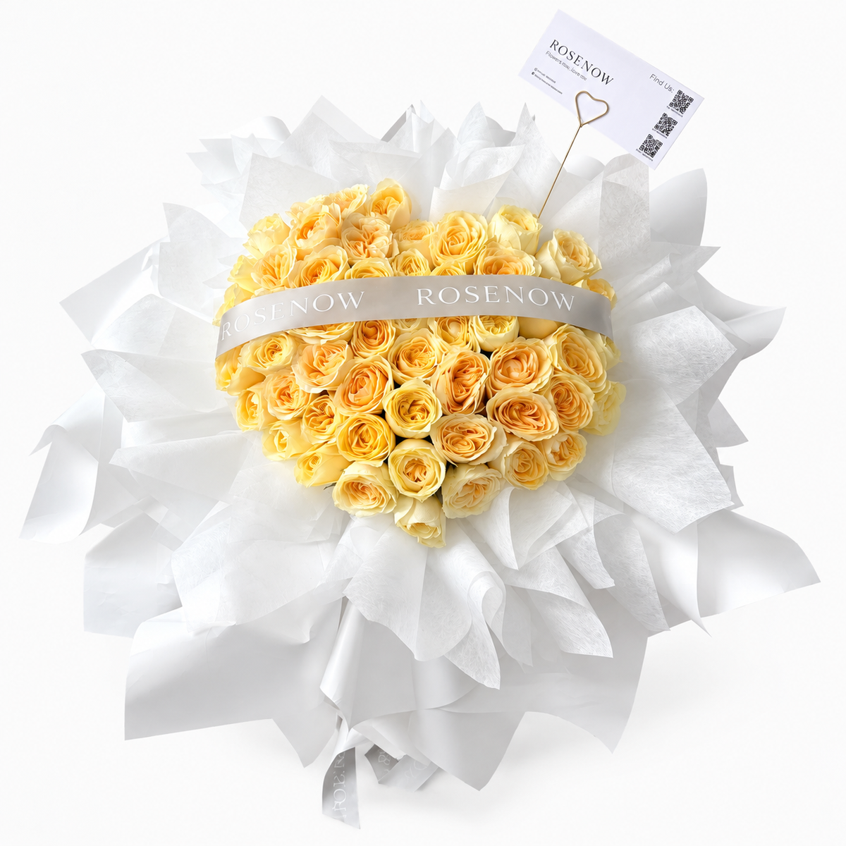 白色包装奶油黄玫瑰拼成心形花束 33/52/99枝｜告白鲜花 · 生日鲜花 · 送恋人 · 纪念日礼物【仅限胡志明】