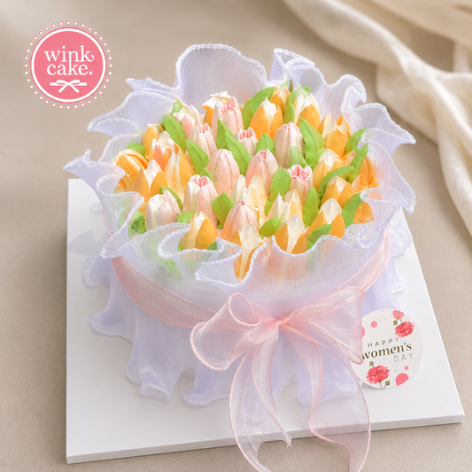 Tulip Bouquet Cake in Gold Tone - Cute Birthday Cake for Girlfriend