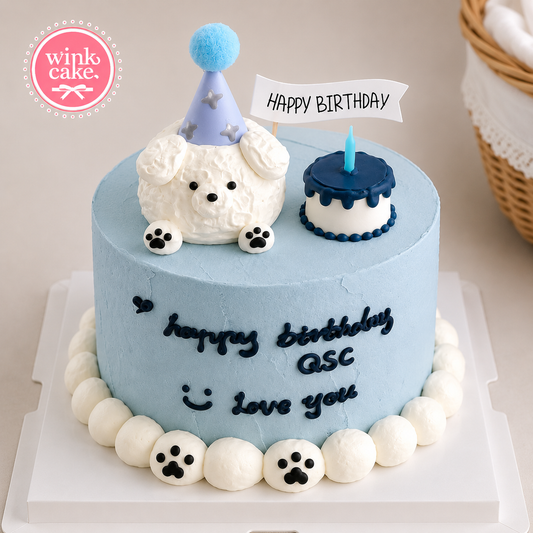 Bánh kem Bánh sinh nhật Xanh dương Pastel Bé cún đội nón WinkCake