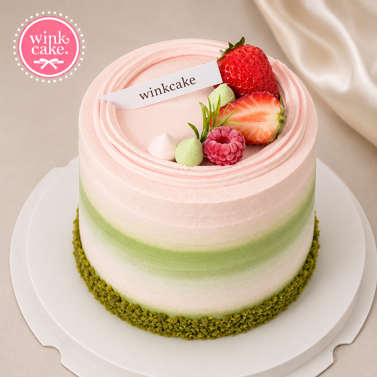Fresh Strawberry Cake in Pink and Pastel Green