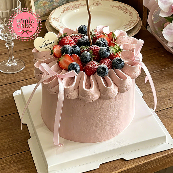 Strawberry and Blueberry Mix Cake in Pastel Pink - Birthday & Anniversary Gift
